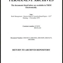 Bank Management - Reserve Bank of Australia Board Papers - 223rd Meeting - 1 November 1979
