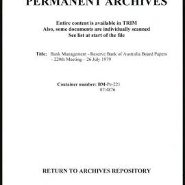Bank Management - Reserve Bank of Australia Board Papers - 220th Meeting - 26 July 1979