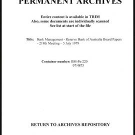 Bank Management - Reserve Bank of Australia Board Papers - 219th Meeting - 5 July 1979
