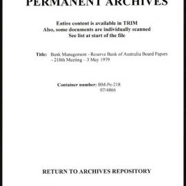 Bank Management - Reserve Bank of Australia Board Papers - 217th Meeting - 3 May 1979