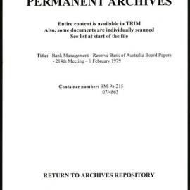 Bank Management - Reserve Bank of Australia Board Papers - 214th Meeting - 1 February 1979