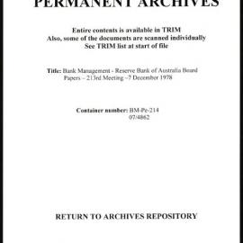 Bank Management - Reserve Bank of Australia Board Papers - 213th Meeting - 7 December 1978
