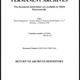 Bank Management - Reserve Bank of Australia Board Papers - 211th Meeting - 5 October 1978