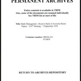 Bank Management - Reserve Bank of Australia Board Papers - 210th Meeting - 7 September 1978