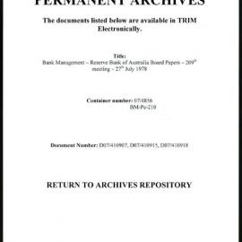 Bank Management - Reserve Bank of Australia Board Papers - 209th Meeting - 27 July 1978