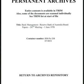 Bank Management - Reserve Bank of Australia Board Papers - 207th Meeting - 1 June 1978