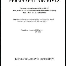 Bank Management - Reserve Bank of Australia Board Papers - 203rd Meeting - 2 February 1978