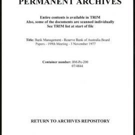 Bank Management - Reserve Bank of Australia Board Papers - 199th Meeting - 3 November 1977