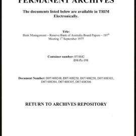 Bank Management - Reserve Bank of Australia Board Papers - 197th Meeting - 1 September 1977