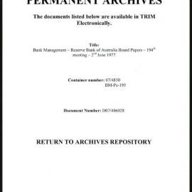 Bank Management - Reserve Bank of Australia Board Papers - 194th Meeting - 2 June 1977
