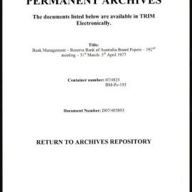Bank Management - Reserve Bank of Australia Board Papers - 192nd Meeting - 31 March - 5 April 1977