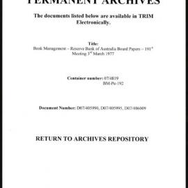 Bank Management - Reserve Bank of Australia Board Papers - 191st Meeting - 3 March 1977