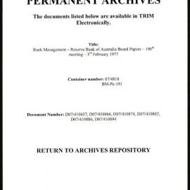 Bank Management - Reserve Bank of Australia Board Papers - 190th Meeting - 3 February 1977