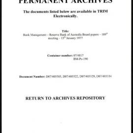 Bank Management - Reserve Bank of Australia Board Papers - 189th Meeting - 13 January 1977