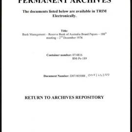 Bank Management - Reserve Bank of Australia Board Papers - 188th Meeting - 2 December 1976