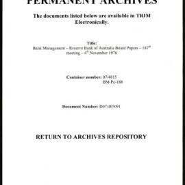 Bank Management - Reserve Bank of Australia Board Papers - 187th Meeting - 4 November 1976