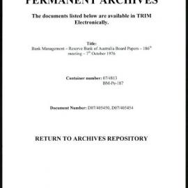 Bank Management - Reserve Bank of Australia Board Papers - 186th Meeting - 7 October 1976