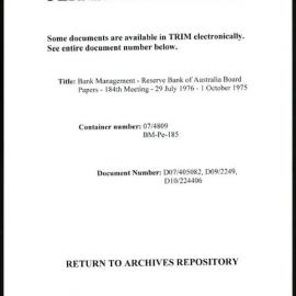 Bank Management - Reserve Bank of Australia Board Papers - 184th Meeting - 29 July 1976