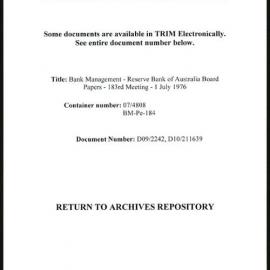 Bank Management - Reserve Bank of Australia Board Papers - 183rd Meeting - 1 July 1976