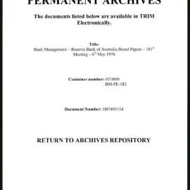 Bank Management - Reserve Bank of Australia Board Papers - 181st Meeting - 6 May 1976