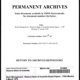 Bank Management - Reserve Bank of Australia Board Papers - 179th Meeting - 4 March 1976