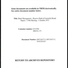 Bank Management - Reserve Bank of Australia Board Papers - 174th Meeting - 1 October 1975