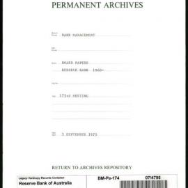 Bank Management - Reserve Bank of Australia Board Papers - 173rd Meeting - 3 September 1975