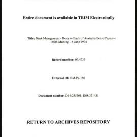 Bank Management - Reserve Bank of Australia Board Papers - 160th Meeting - 5 June 1974