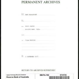 Bank Management - Reserve Bank of Australia Board Papers - 152nd Meeting - 5 September 1973