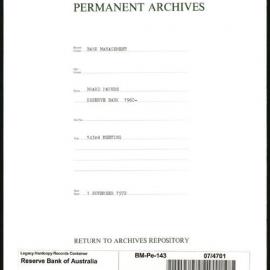 Bank Management - Reserve Bank of Australia Board Papers - 143rd Meeting - 1 November 1972