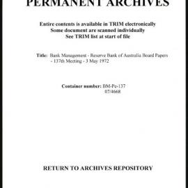 Bank Management - Reserve Bank of Australia Board Papers - 137th Meeting - 3 May 1972