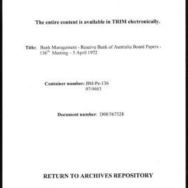 Bank Management - Reserve Bank of Australia Board Papers - 136th Meeting - 5 April 1972
