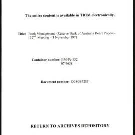 Bank Management - Reserve Bank of Australia Board Papers - 132nd Meeting - 3 November 1971