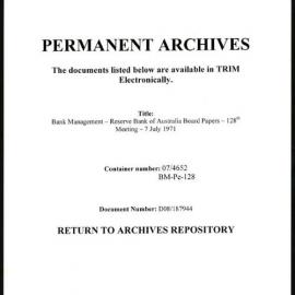Bank Management - Reserve Bank of Australia Board Papers - 128th Meeting - 7 July 1971