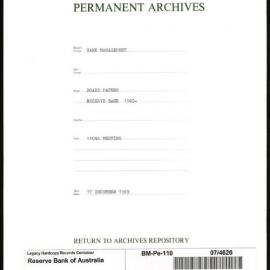 Bank Management - Reserve Bank of Australia Board Papers - 110th Meeting - 17 December 1969