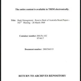 Bank Management - Reserve Bank of Australia Board Papers - 102nd Meeting - 28 March 1969