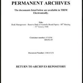 Bank Management - Reserve Bank of Australia Board Papers - 89th Meeting - 31 January 1968