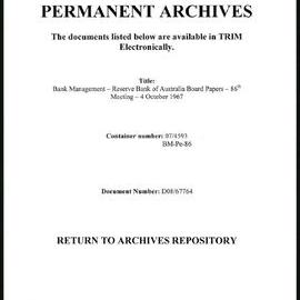 Bank Management - Reserve Bank of Australia Board Papers - 86th Meeting - 4 October 1967