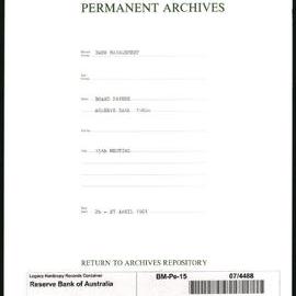 Bank Management - Reserve Bank of Australia Board Papers - 15th Meeting - 26 - 27 April 1961