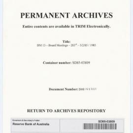 Bank Management - BM 13  Reserve Bank of Australia Board Papers - 283rd Meeting - 5 February 1985
