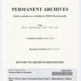 Bank Management - BM 13  Reserve Bank of Australia Board Papers - 284th Meeting - 5 March 1985