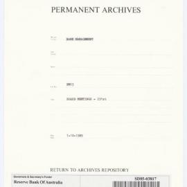 Bank Management - BM 13  Reserve Bank of Australia Board Papers - 291st Meeting - 1 October 1985