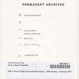 Bank Management - BM 13  Reserve Bank of Australia Board Papers - 305th Meeting - 3 February 1987