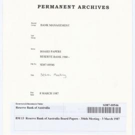 Bank Management - BM 13  Reserve Bank of Australia Board Papers - 306th Meeting - 3 March 1987