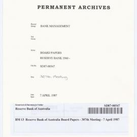 Bank Management - BM 13  Reserve Bank of Australia Board Papers - 307th Meeting - 7 April 1987