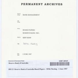 Bank Management - BM 13  Reserve Bank of Australia Board Papers - 309th Meeting - 2 June 1987