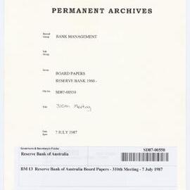 Bank Management - BM 13  Reserve Bank of Australia Board Papers - 310th Meeting - 7 July 1987