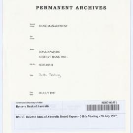 Bank Management - BM 13  Reserve Bank of Australia Board Papers - 311th Meeting - 28 July 1987