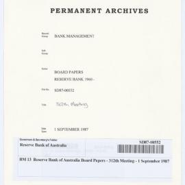 Bank Management - BM 13  Reserve Bank of Australia Board Papers - 312th Meeting - 1 September 1987