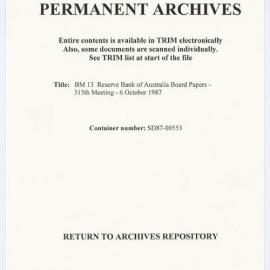 Bank Management - BM 13  Reserve Bank of Australia Board Papers - 313th Meeting - 6 October 1987